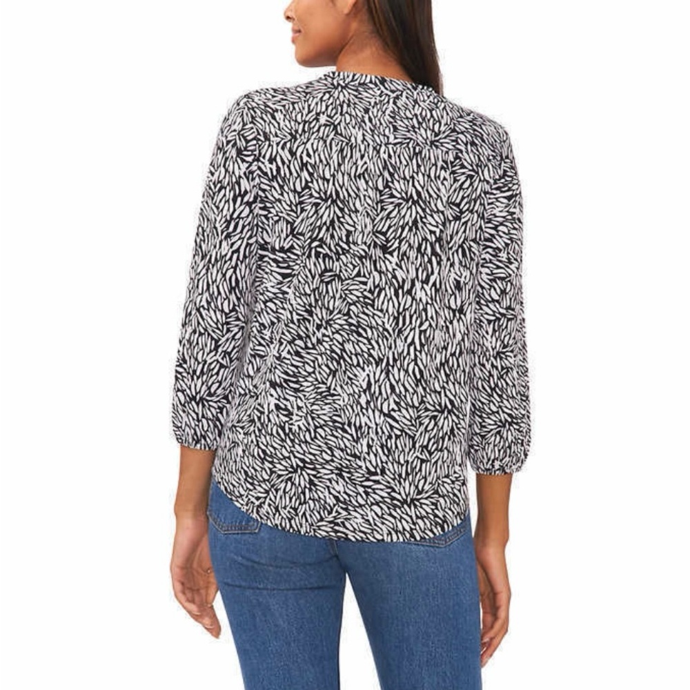 Vince Camuto Black and White Fitted Blouse with Mandarin Collar - Picture 2 of 8